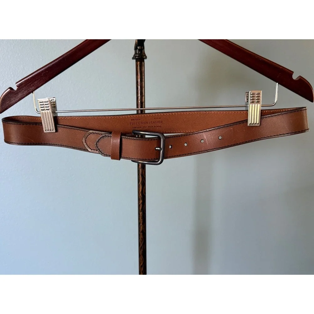 Men's Full Grain Leather Belt Brown Size 34 Casual Dress Subtle Western Utility
